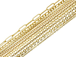 18k Gold Over Stainless Steel Finished Chain Set in Assorted Styles & Sizes Set of 10