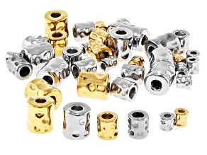 Stainless Steel & 18K Gold Over Stainless Steel Textured Bead in Assorted Sizes Set of 40