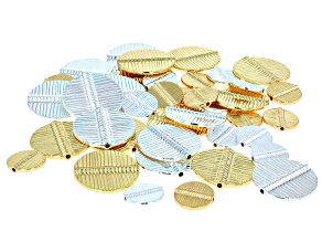 Silver & Gold Tone 15mm & 25mm Textured Round Flat Bead Set of 40