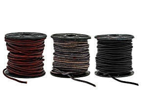 Natural Black, Natural Gray, & Antique Brown 2mm Leather Cord 10 Meter Spool Set of 3