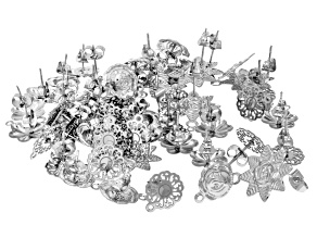 Stainless Steel Flower Stud Earrings with Closed Jump Ring in Assorted Shapes Set of 50