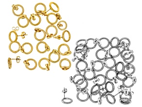 18k Gold Over Stainless Steel & Stainless Steel 12x2mm Open Circle Stud Earring Set of 50
