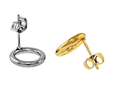 18k Gold Over Stainless Steel & Stainless Steel 12x2mm Open Circle Stud Earring Set of 50