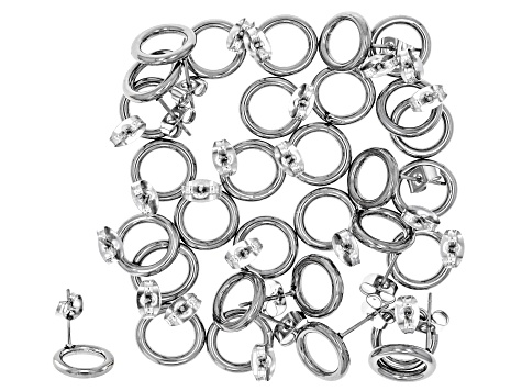 18k Gold Over Stainless Steel & Stainless Steel 12x2mm Open Circle Stud Earring Set of 50