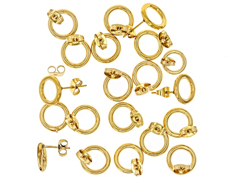 18k Gold Over Stainless Steel & Stainless Steel 12x2mm Open Circle Stud Earring Set of 50