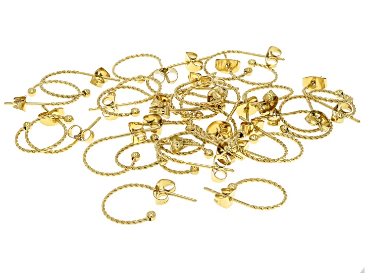 18k Gold Over Stainless Steel 13x19mm Twist Hook Earring Set of 30
