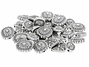 Antique Silver Tone Loose Beads Assorted Sizes & Styles Set of 36