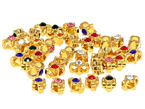 Multicolor Crystal & Gold Tone Spacer Bead with Two Holes Set of 40