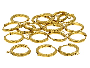 18k Gold Over Stainless Steel 16mm Huggie Hoop Earring Findings Assorted Textured Set of 18
