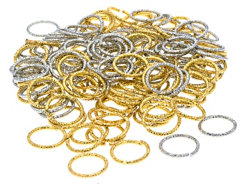 Picture of Gold & Silver Tone 15x1.5mm Diamond Cut Texture Jump Rings Set of 200