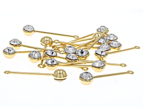 Gold Tone & Clear Crystal Bar Component with Closed Jump Ring Set of 20