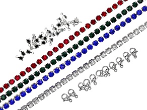 Multicolor Crystal & Stainless Steel Unfinished Chain, Connector, & Lobster Clasp Set of 40