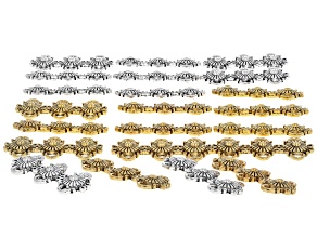 Antique Gold & Silver Tone Triple Flower Connector Set of 24