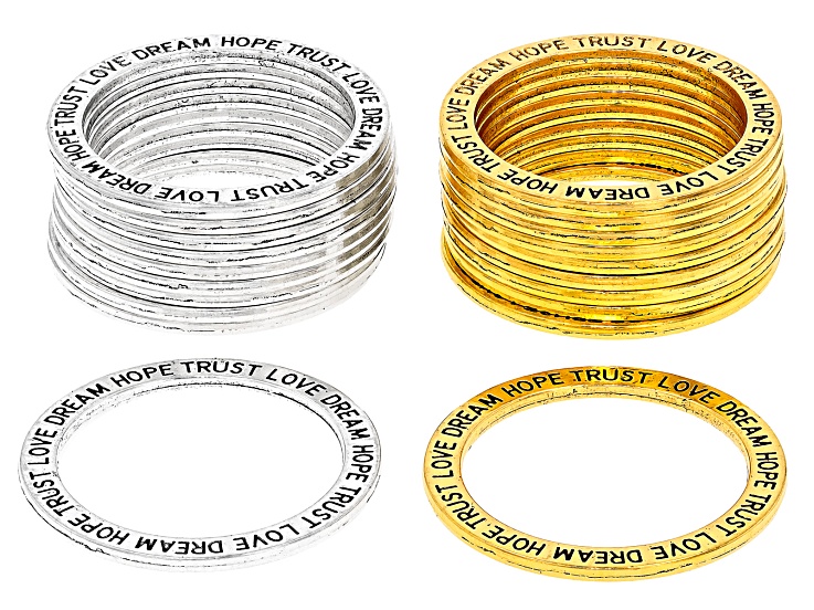 Antique Silver & Gold Tone Dream, Hope, Trust, Love Engraved Link Set of 20