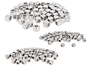 Stainless Steel Assorted Size Faceted Square Stainless Steel Bead Set of 150