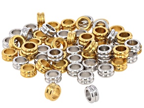 Stainless Steel & 18K Gold over Stainless Steel 6x3mm Ring Texture Spacer Bead Set of 60