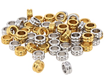 Picture of Stainless Steel & 18K Gold over Stainless Steel 6x3mm Ring Texture Spacer Bead Set of 60