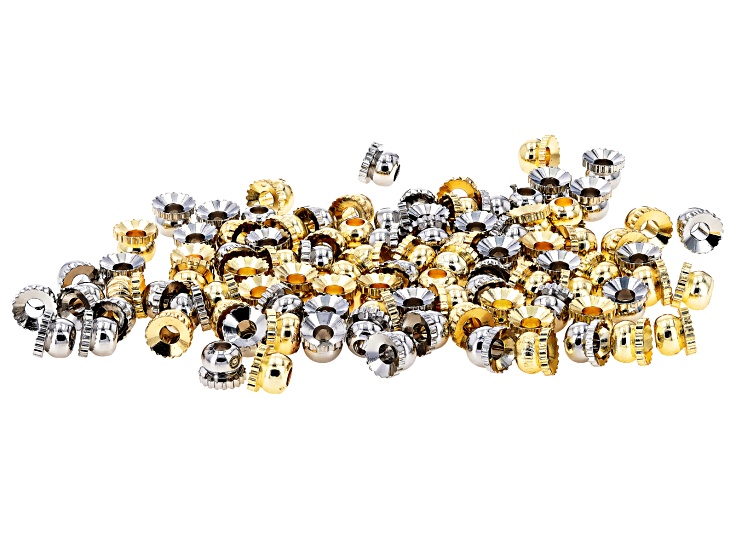 Rhodium Over Brass & 18K Gold Over Brass 4x3mm End Bead Set of 100