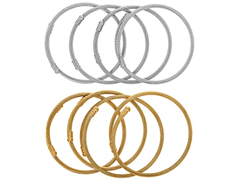 Stainless Steel & 18k Gold Over Stainless Steel 60x3mm Bracelet Set of 8