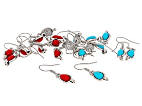 Red & Blue Turquoise Color Resin Antique Silver Tone 16x7 Earring Wire with Jump Ring set of 20