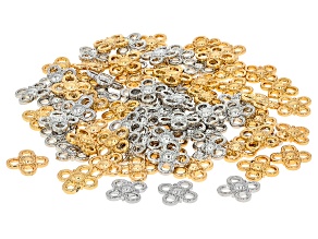 Silver & Gold Tone Flower 12mm Connector with Four Jump Rings Set of 40