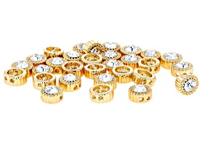 Clear Crystal & Gold Tone Textured Double Hole Bead Set of 30
