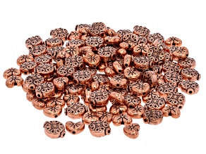 Copper Rose Tone 10mm Flat Round & Heart Shaped Loose Bead Set of 120