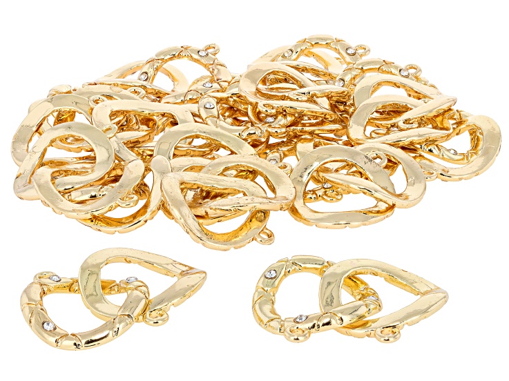 Gold Tone & Cubic Zirconia Quilted Texture Double Ring Connector Set of 20