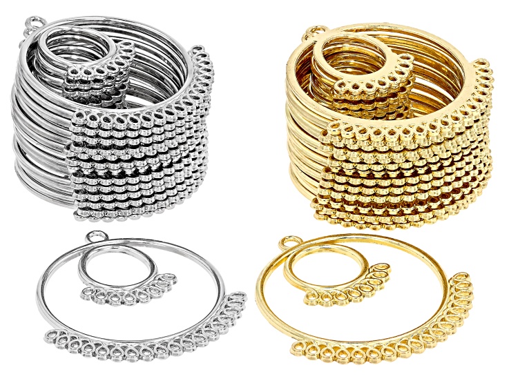 Silver & Gold Tone 45mm Double Circle with Jump Rings Pendant Set of 28