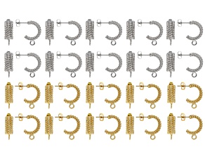 Silver & Gold Tone 14x18mm Rope Texture Earring Stud with 20