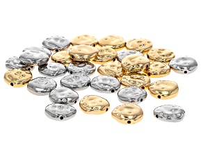 Silver & Gold Tone Hammered Texture Flat Round Bead Set of 30