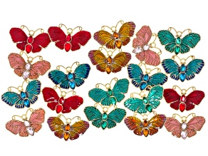 Multicolor & Gold Tone 30x19mm Butterfly Pendant Set of 20