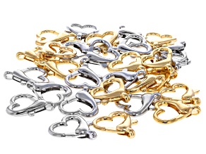 Silver & Gold Tone 25.6x21.8mm Heart Shaped Lobster Clasp Set of 30