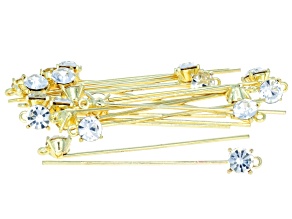 Gold Tone 18 Gauge & 50mm Headpin with 6.5mm Round Top Crystal with Jump Ring Set of 20