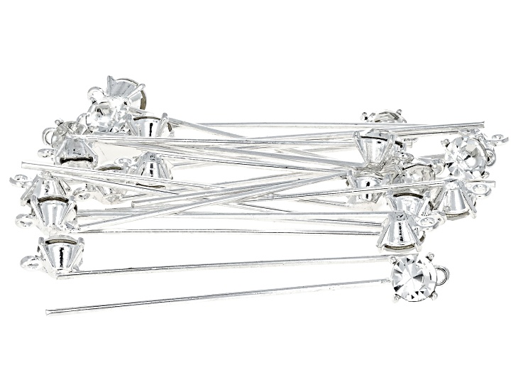 Silver Tone 18 Gauge & 50 mm Headpin with 6mm Round Top Crystal with Jump Ring Set of 20