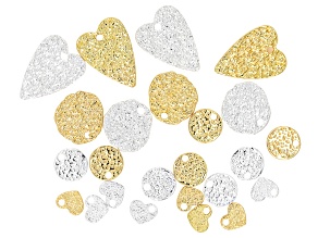 Silver & Gold Tone Heart & Circle Assorted Size Focal Set of 24