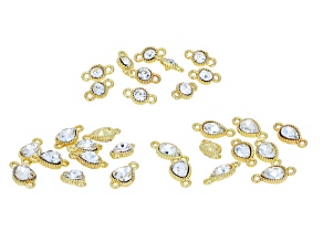 Gold Tone Drop, Heart, & Round Connector with Cubic Zirconia Set of 30