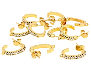 Gold Tone with Cubic Zirconia 17mm C Shape with Jump Ring Set of 10