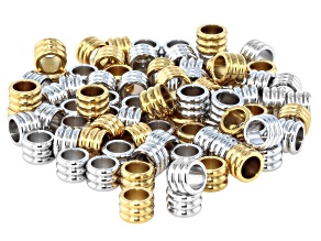 18k Gold Over Stainless Steel & Stainless Steel 6x4.5mm Large Hole Textured Bead Set of 80