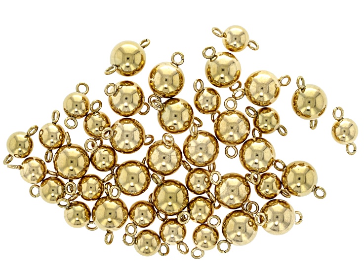18k Gold Over Stainless Steel Round Ball Bead Connector with 2 Jump Rings in Two Sizes Set of 40