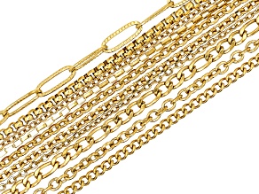Gold Over Stainless Steel Assorted Style 18" Finished Chain with 2" Extender Set of 10