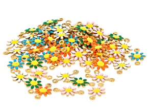 Multicolor 18k Gold Stainless Steel & Enamel Daisy 7x13mm Connector Set of 60