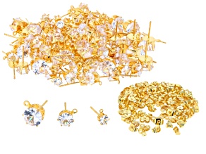 Gold Tone & Cubic Zirconia Assorted Size Earring Stud with Jump Ring Set of 90