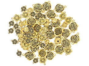 Gold Tone Assorted Floral Connectors Set of 80
