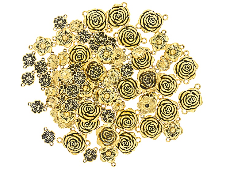 Gold Tone Assorted Floral Connectors Set of 80