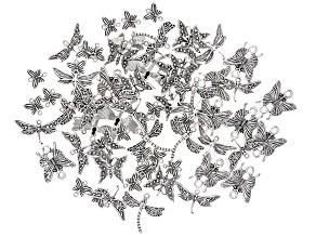 Antique Silver Tone Assorted DragonFly & Butterfly Connector & Charm Set of 74