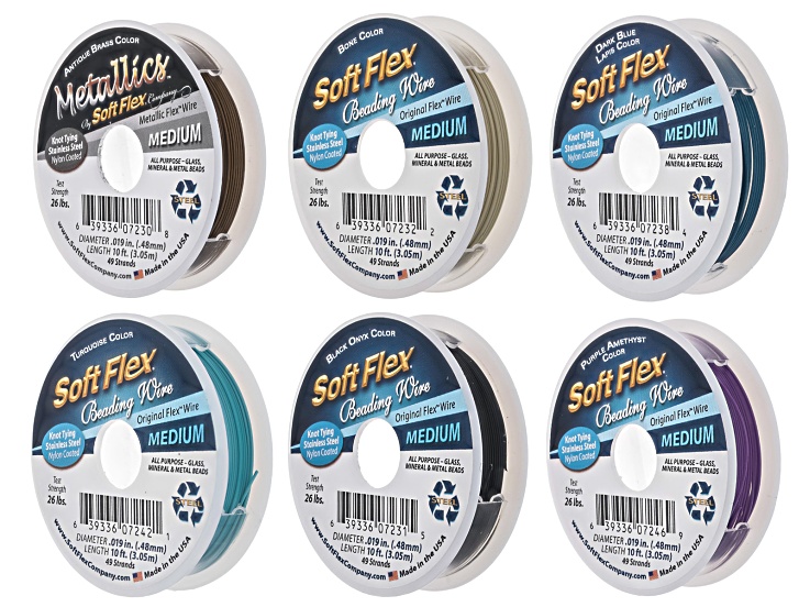 Soft Flex Multicolor .019" Bead Stringing Wire Set of 6 Total of 60 Feet