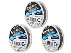 Soft Flex Satin Silver Color .014", .019", .024" Gauge Bead Stringing Set of 3 Total of 90 Feet