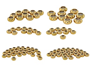 18K Gold Over Stainless Steel Silicone Slider Bead Findings in 6 Sizes Appx 100 Pieces Total
