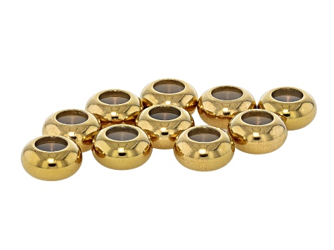 18K Gold Over Stainless Steel Silicone Slider Bead Findings in 6 Sizes Appx 100 Pieces Total